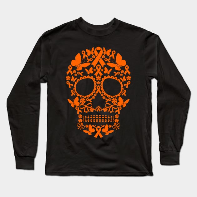 Tattoo Skull Multiple Sclerosis Awareness Halloween Long Sleeve T-Shirt by Margaretsantana